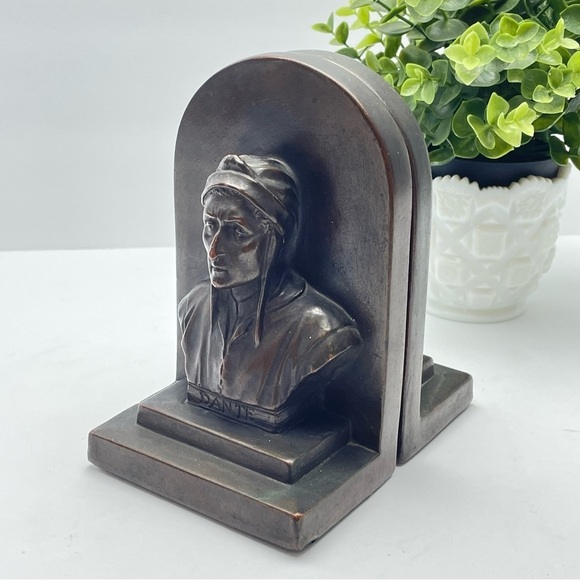 Vintage Antique Sculpture Dante Bronze Bookends - Picture 5 of 12